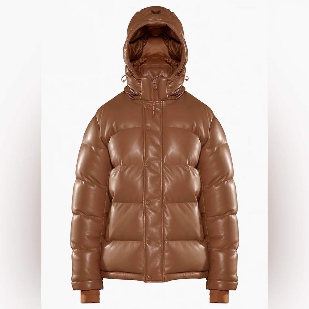Aritzia Vegan Leather Super Puffer Jacket in Cognac